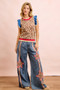 BiBi 4th Of July Leopard Ruffled Detail Knit Top