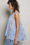 POL Round Neck Sleeveless Floral Pleated Cotton Top