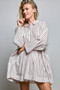 POL Striped Gathered Waist Woven Shirt Dress