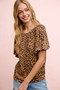 BiBi Leopard Printed Spandex Jersey Ruffle Sleeve Top
