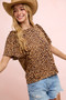 BiBi Leopard Printed Spandex Jersey Ruffle Sleeve Top
