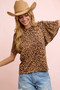 BiBi Leopard Printed Spandex Jersey Ruffle Sleeve Top