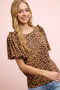 BiBi Leopard Printed Spandex Jersey Ruffle Sleeve Top