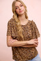 BiBi Leopard Printed Spandex Jersey Ruffle Sleeve Top