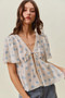 SO ME Shell Print Tie Front Flutter Sleeves Blouse Top