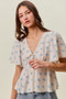 SO ME Shell Print Tie Front Flutter Sleeves Blouse Top