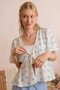 SO ME Shell Print Tie Front Flutter Sleeves Blouse Top