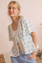 SO ME Shell Print Tie Front Flutter Sleeves Blouse Top
