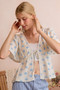 SO ME Shell Print Tie Front Flutter Sleeves Blouse Top