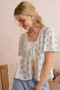 SO ME Shell Print Tie Front Flutter Sleeves Blouse Top