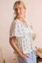 SO ME Shell Print Tie Front Flutter Sleeves Blouse Top