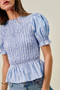 SO ME Stripe Smocked Bodice Puff Sleeves Blouse Top