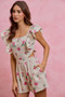 SO ME Floral Print Denim Cut Out Waist Ruffled Romper