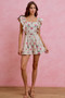 SO ME Floral Print Denim Cut Out Waist Ruffled Romper