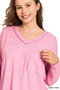 Zenana Soft Melange Hacci Exposed Seam Coin Pocket Tee