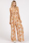 Mittoshop Flower Print Gathered Bust Sleeveless Jumpsuit