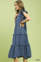 Umgee Textured Ruffle Sleeve Tiered Midi Dress