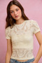 SO ME Floral Perforated Seamless Active Short Sleeve Top