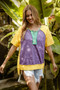 BiBi Mardi Gras Color Block Buttoned Uneven Hem Top