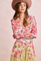 BiBi Floral Shrried Detail Button Up Mesh Cardigan Top