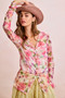 BiBi Floral Shrried Detail Button Up Mesh Cardigan Top