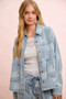 BiBi Printed Washed Denim Jacket With Pocket