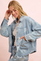 BiBi Printed Washed Denim Jacket With Pocket