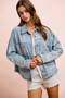 BiBi Printed Washed Denim Jacket With Pocket