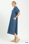 Umgee Chambray Collared Puff Sleeve Dress