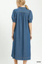 Umgee Chambray Collared Puff Sleeve Dress