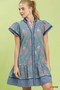 Umgee Floral Contrast Trim Ruffle Hem Mini Dress
