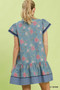 Umgee Floral Contrast Trim Ruffle Hem Mini Dress