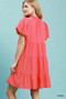 Umgee Puff Sleeve Tiered Babydoll Dress