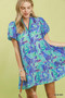 Umgee Tropical Floral Puff Sleeve Tiered Mini Dress