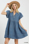 Umgee Chambray Tiered Babydoll Dress