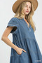 Umgee Chambray Tiered Babydoll Dress