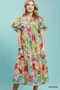 Umgee Tropical Floral Ruffle Sleeve Tiered Midi Dress