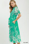 Umgee Floral Print Tie Waist Midi Dress with Side Pockets