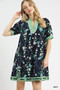 Umgee Floral Puff Sleeve Dress with Contrast Trim
