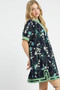 Umgee Floral Puff Sleeve Dress with Contrast Trim