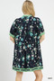 Umgee Floral Puff Sleeve Dress with Contrast Trim