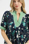 Umgee Floral Puff Sleeve Dress with Contrast Trim