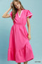 Umgee Contrast Trim Midi Dress with Tiered Ruffle Hem