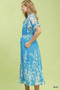 Umgee Floral Print Tie Waist Midi Dress with Side Pockets