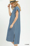 Umgee Pinstripe Denim Collared Midi Dress with Side Slits