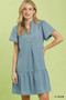 Umgee Ruffle Hem Mini Denim Dress