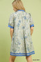 Umgee Floral Puff Sleeve Dress with Contrast Trim
