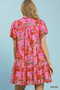Umgee Tropical Floral Puff Sleeve Tiered Mini Dress