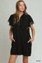 Umgee Half Zip Ruffle Rib Band Butterfy Sleeve Mini Dress with Pockets