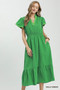 Umgee Contrast Trim Midi Dress with Tiered Ruffle Hem